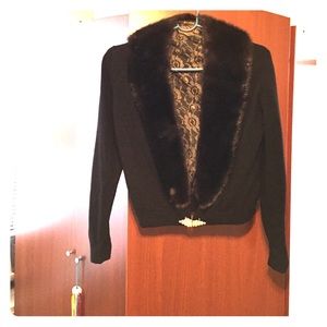 Cashmere Sweater with fur neck trim