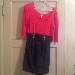 Coral and denim dress