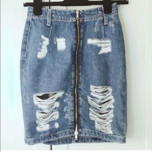 Distressed Denim Skirt