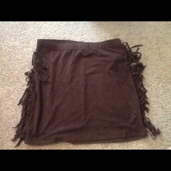 Faux suede fringe skirt