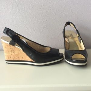 Micheal Kors black and gold wedges