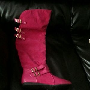 NWOT Pink thigh high boots