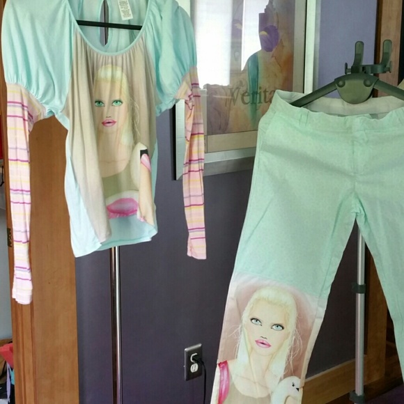 Custo Barcelona bundle patented top /pants US Sz 8, Med.