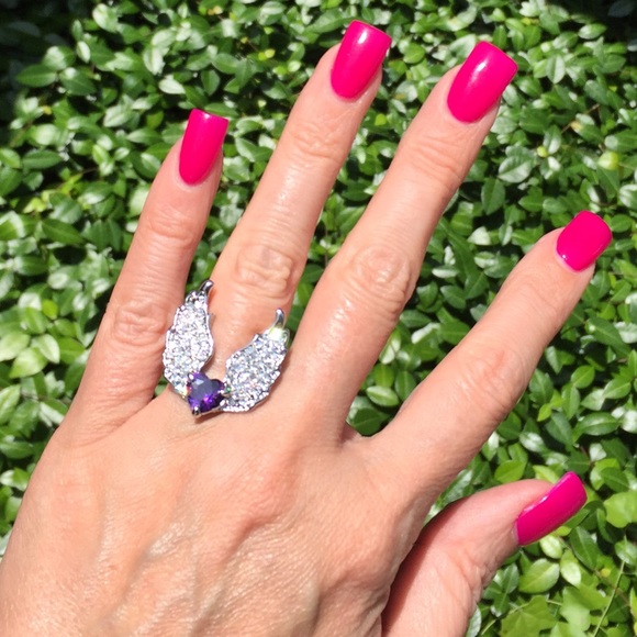 Purple Heart & Crystal Wings Ring - Picture 3 of 4