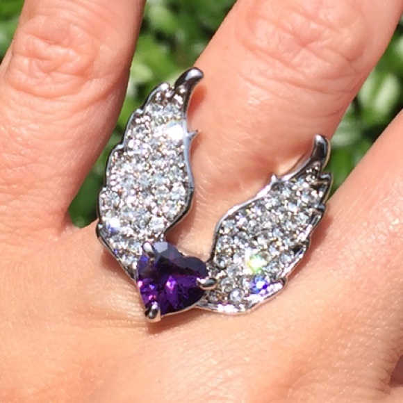 Purple Heart & Crystal Wings Ring - Picture 4 of 4