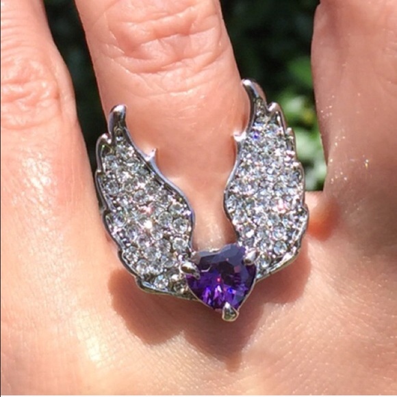 Purple Heart & Crystal Wings Ring - Picture 2 of 4
