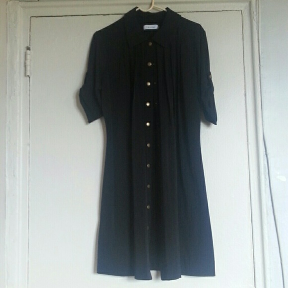 Calvin Klein Collard Black Button Up Dress Sz 8