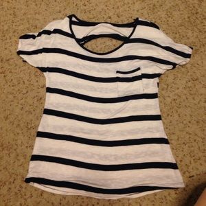 Blue striped shirt with cute open hole in back
