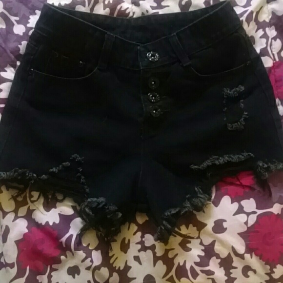 Basic Black Distressed High Waisted Shorts