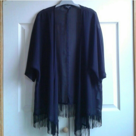 New Look Inspire Tops - Black Fringe Kimono