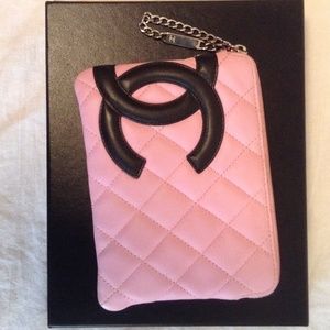 Chanel pink and black wristlet / small purse