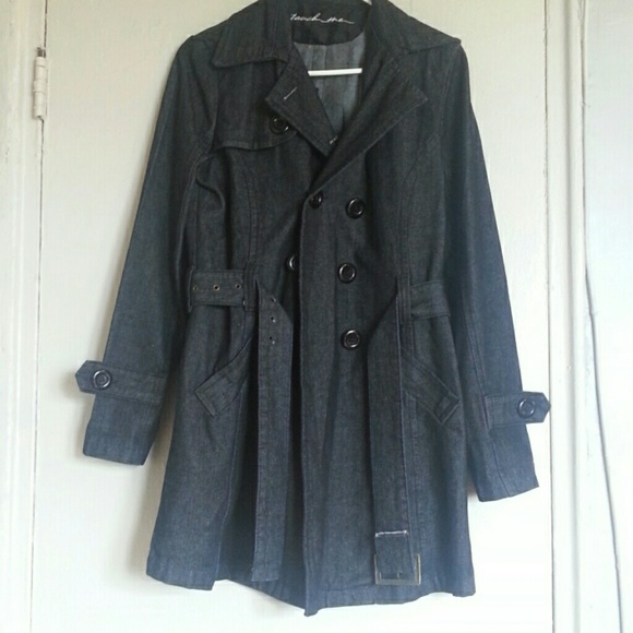 Touch Me Black Denim Belted Trench Coat Sz M