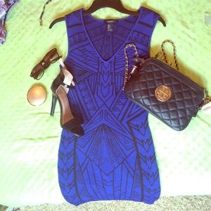 Blue and black Aztec bodycon dress