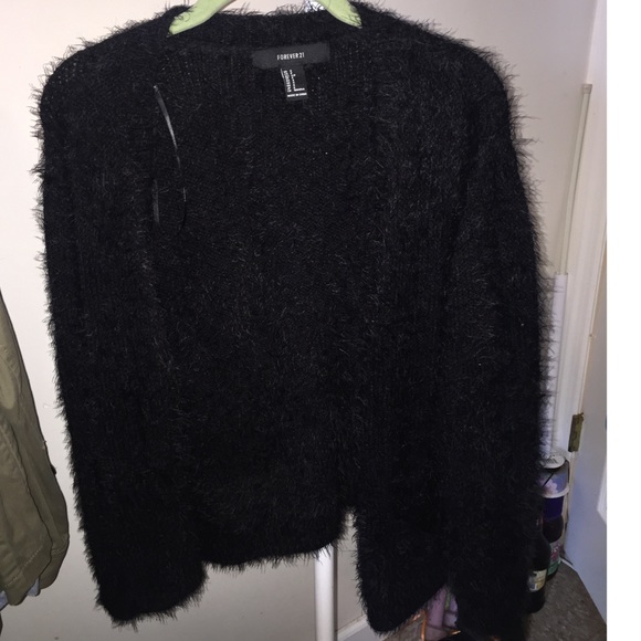 Black furry cardigan