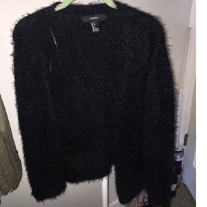 Black furry cardigan