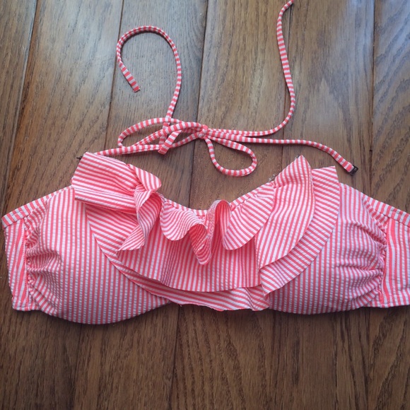 Neon Coral Striped Abercrombie Bandeau