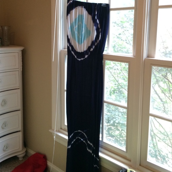 Blue tyedye maxi dress strapless