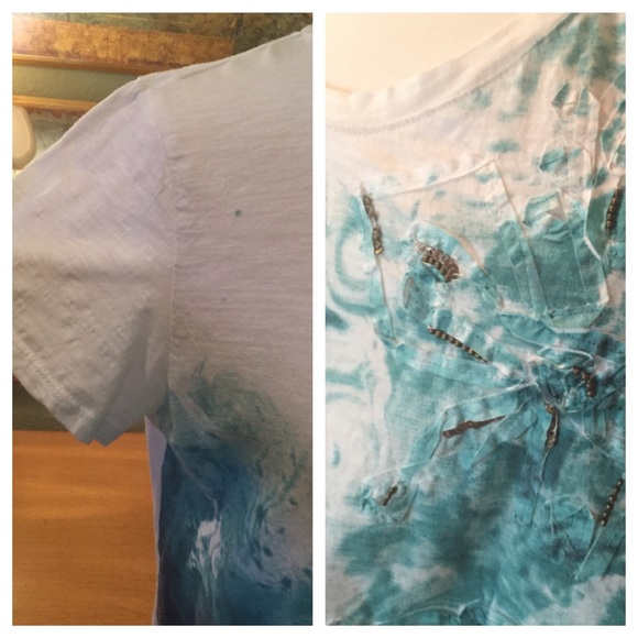 Style & Co short sleeved top in turquoise & white - Picture 3 of 4