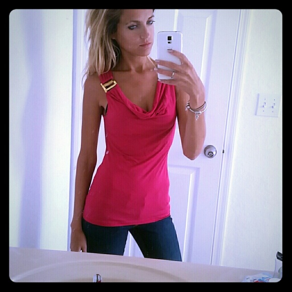 BCX Tops - Fuchsia Buckle Strap Shirt