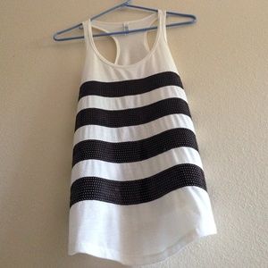 White Striped Sequined Racerback Tank Top