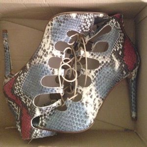 Zara Snake Lace Up Heel Booties