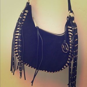 Michael Kors Rhea Studded black Suede Shoulder Bag