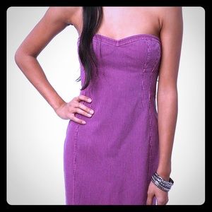 Kimchi Blue Pink Striped Strapless Denim Dress