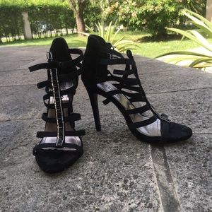 Rough Helium Heels- BLACK SUEDE & SILVER DECOR.