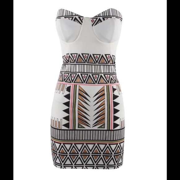 Off White Aztec Bodycon Dress - Picture 2 of 4