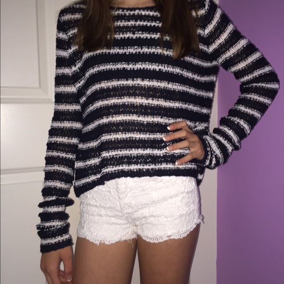 Navy blue and White striped sweater - Picture 1 of 3
