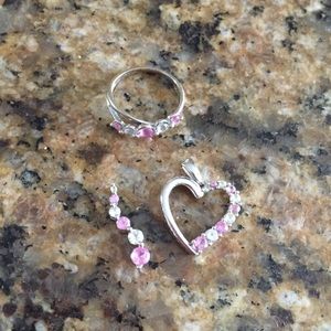 Pink sapphire 10K necklace charms and ring