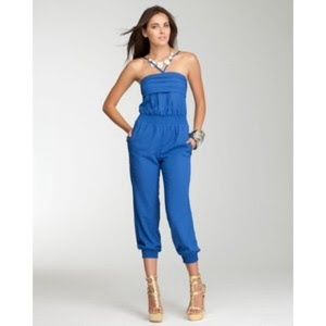 bebe blue jumpsuit