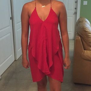Red open back dress