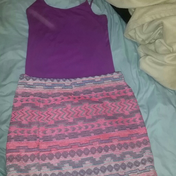 Multi color skirt and purple tank