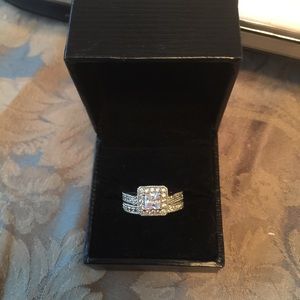 Square Engagement Set Silver and CZ Ring