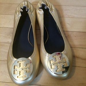 8.5 Gold Tory Burch Reva Flats - NEVER WORN