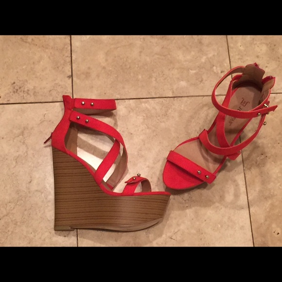 Justfab red platform wedges