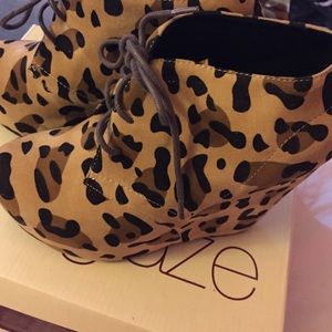 Leopard wedge booties