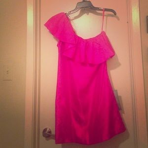 NWT Bright Pink One-Shoulder Ruffle Shift Dress