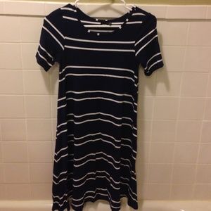 Navy blue and white striped dress