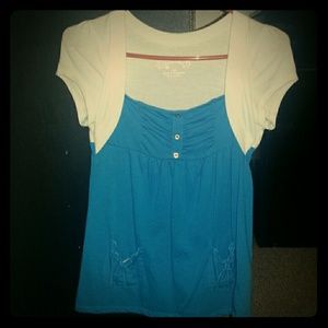 White and blue low neck cut top