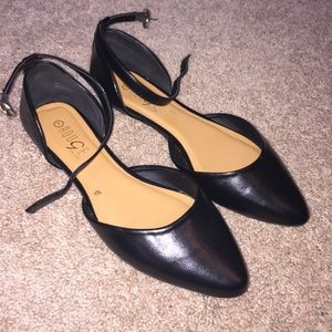 Black ankle strap flats