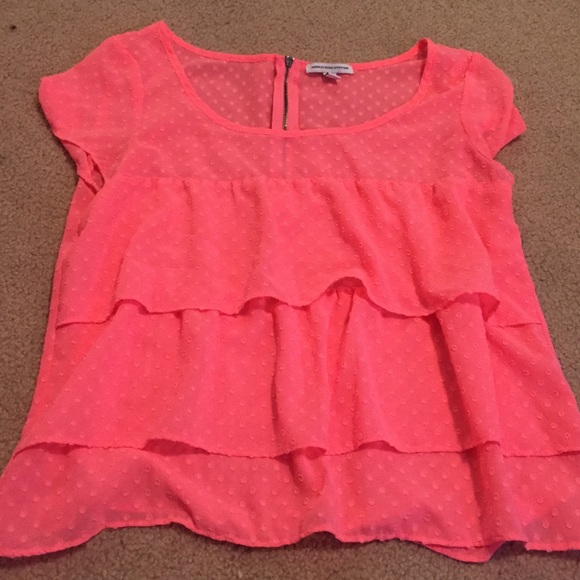 american eagle coral ruffle shirt