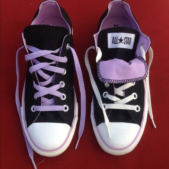 Black & light purple converse W/ DOUBLE TONGUE