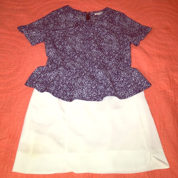 Navy and white peplum top