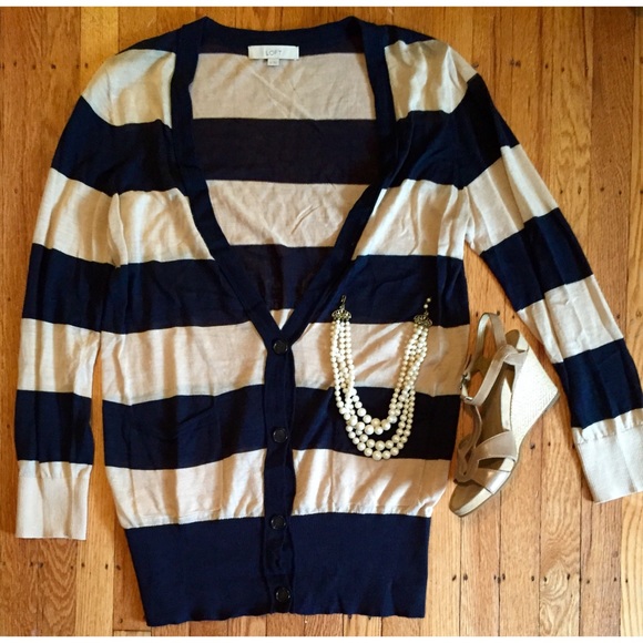 LOFT Sweaters - Ann Taylor LOFT Striped Cardigan, size xl