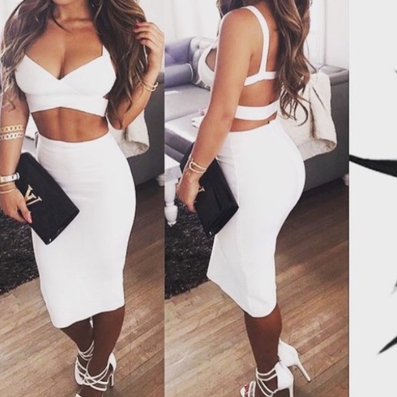 Ariana Red Bandaged 2 Piece Midi Skirt Crop Set - Picture 4 of 7