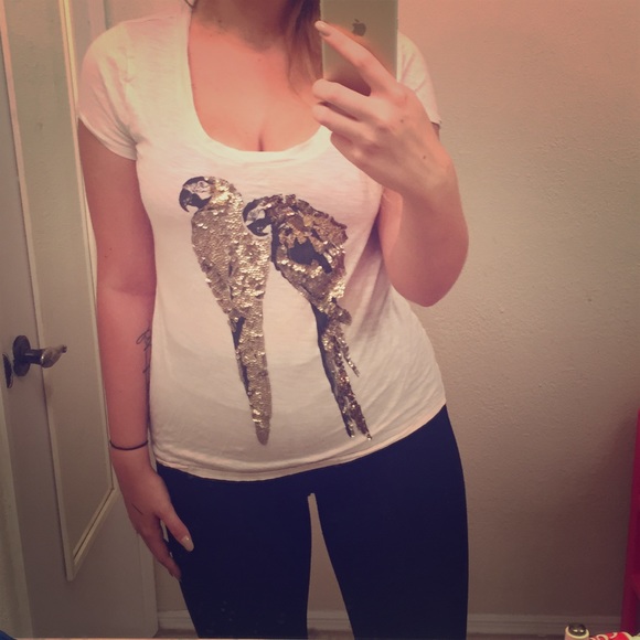EXPRESS Gold Sequin Parrot Scoop Tee