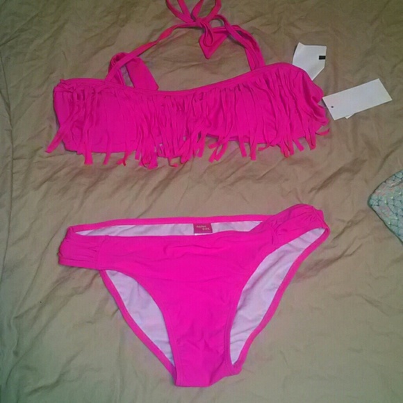 Hot pink/fuschia bikini with fringe