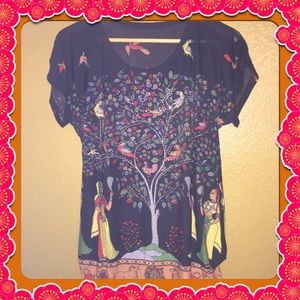 Egyptian Print Beaded Sheer Top 💞💛💚